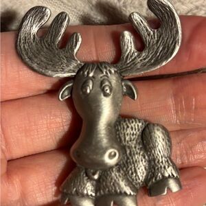 Vintage pewter “Cartoon Moose" brooch signed JJ